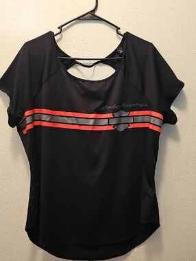 Harley Davidson Black Short Sleeve Top with orange and Reflective Stripe Detail